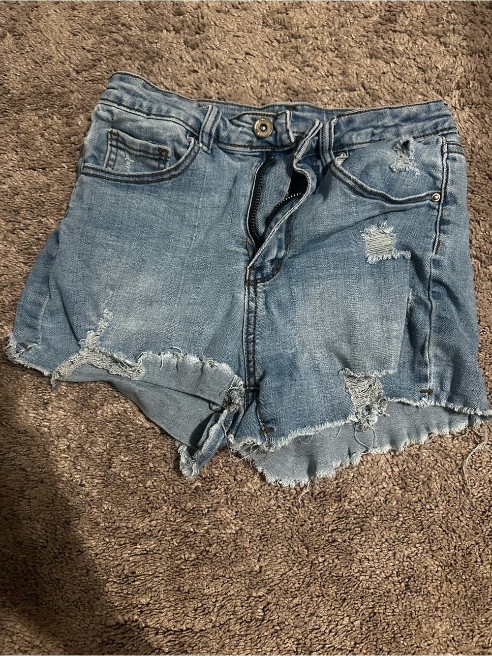 SHEIN Light Blue Distressed Denim Cutoff Shorts